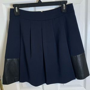 Vince Wool Blend Pleated Skirt With Leather Accents